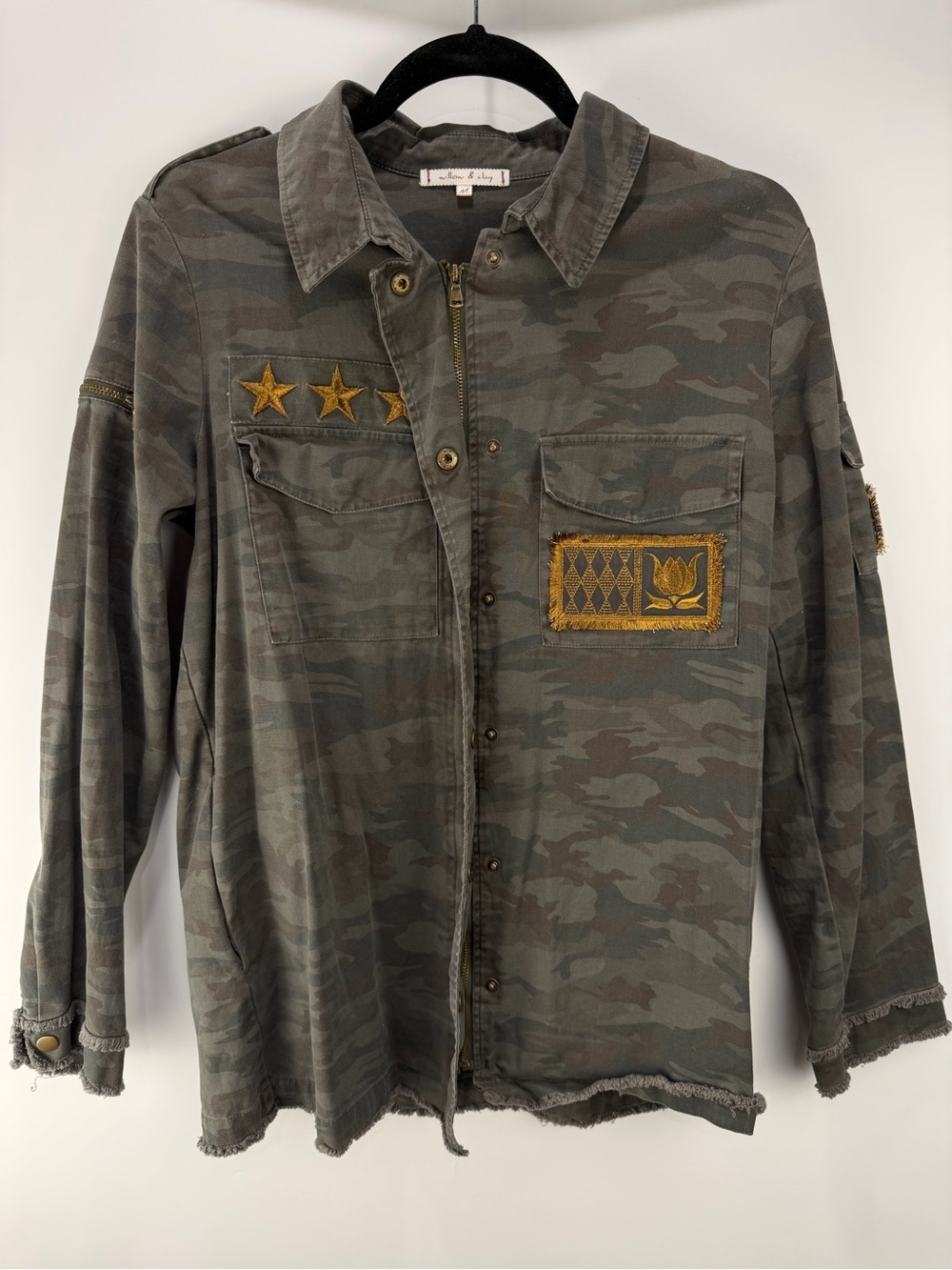 Willow & Clay Military Gold Patch Collared Army Jacket M